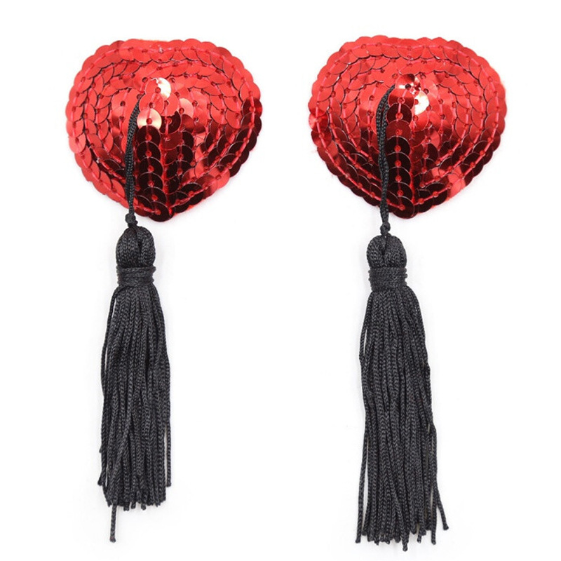 Picture of Sexy lingerie accessories heart-shaped chest stickers silicone bra tassel heart-shaped sequins sexy breast stickers wholesale 5032