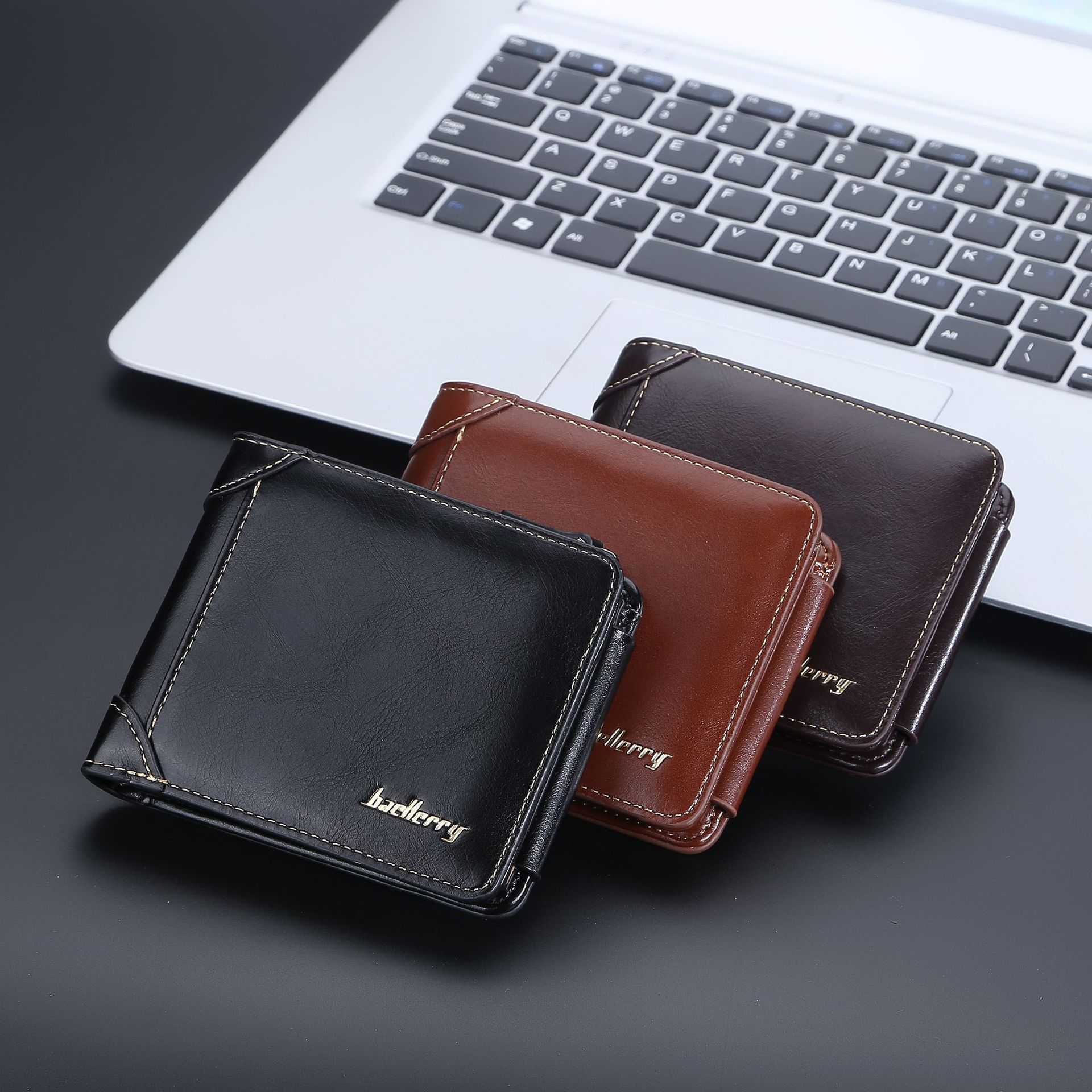 Picture of Wallet Men's Short baellerry European and American Multi-Card Three-Fold Zipper Coin Purse Fashionable Thin Card Bag for Men