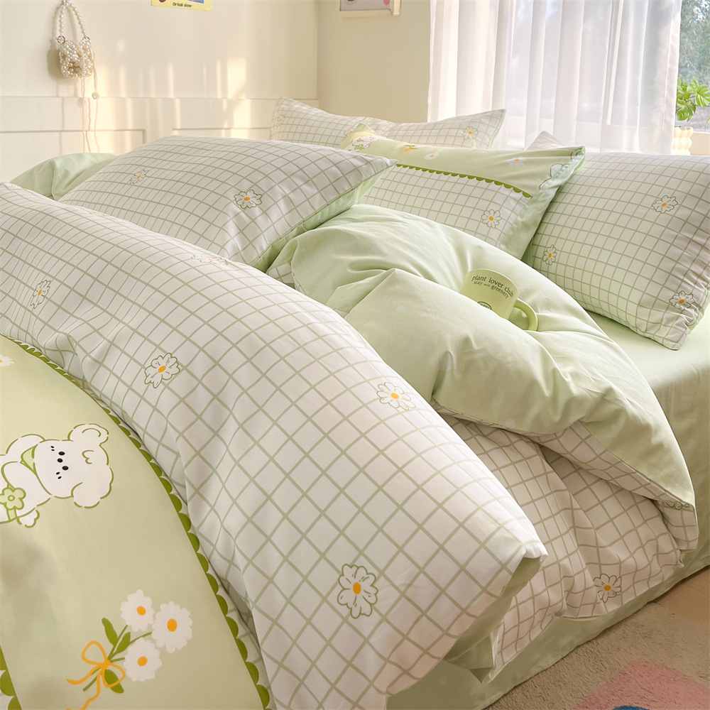 100 cotton four-piece set ins wind small fresh cotton four-piece set bed sheet quilt cover naked sleeping bedding wholesale