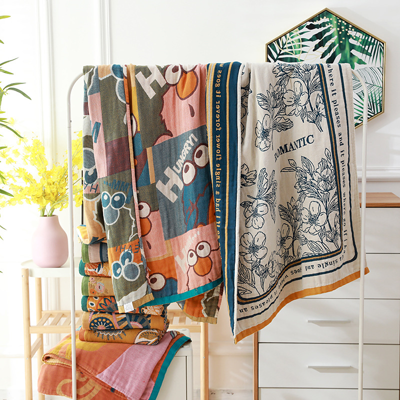 Picture of Wholesale Colored Cotton Four-Layer Gauze Bath Towel Absorbent Adult Couple Household Bath Towel Four Seasons Cartoon Cotton Bath Towel