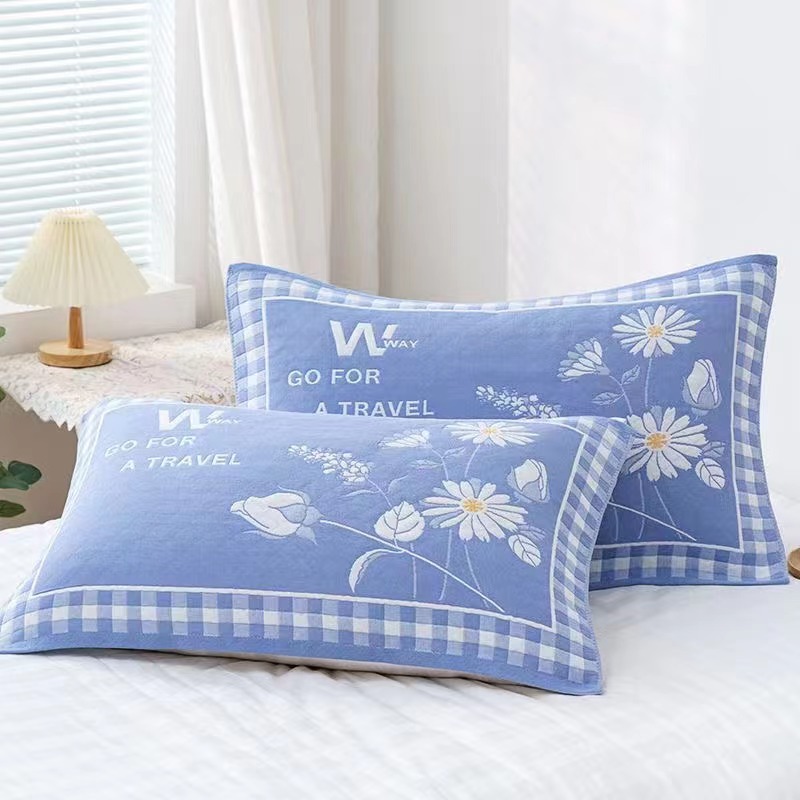 Picture of Household Three-layer High-grade Gauze Full Adult Extra Thickened Single Pillow Headscarf Sweat Absorbing Wholesale Cover Cotton Pillow Towel