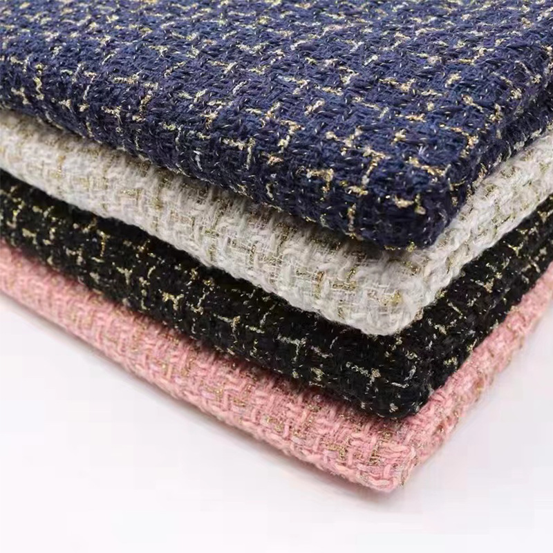 Tweed Fabric with Small Checkered Pattern in Chanel Style for Women's Clothing, Bags, and Shoes, Woven Tweed Fabric with Plaid Pattern in Japanese and Korean Style