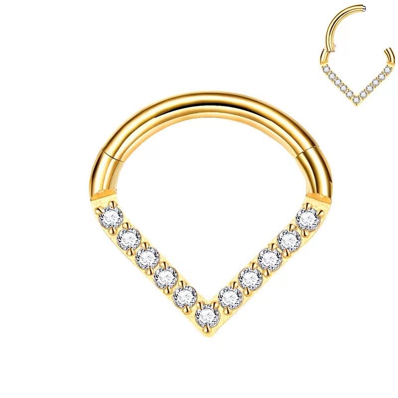 Picture of 316L stainless steel puncture jewelry heart inlaid zircon closed ear ring seamless nose ring multifunctional cartilage earrings