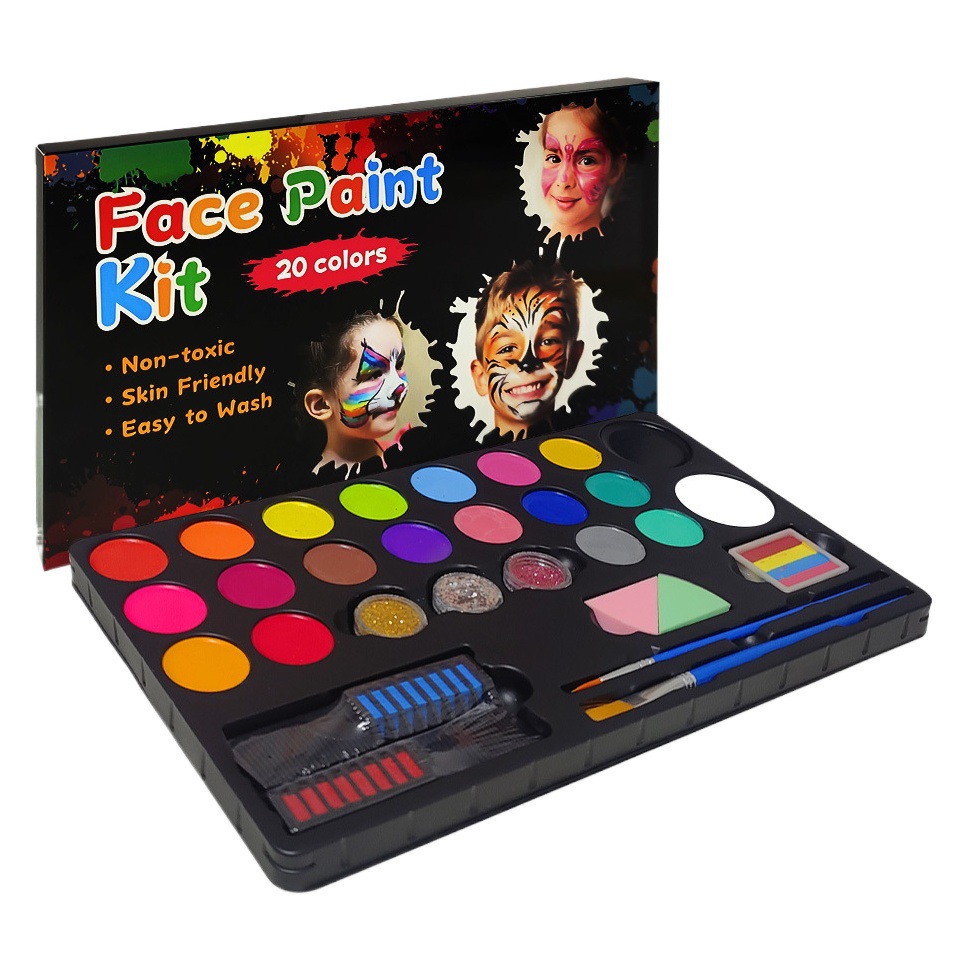 Cross-Border Hot Selling Body Painting Pigment 20-Color Easy-To-Wash Tray Face Paint Set Holiday Makeup Washable Water-Based