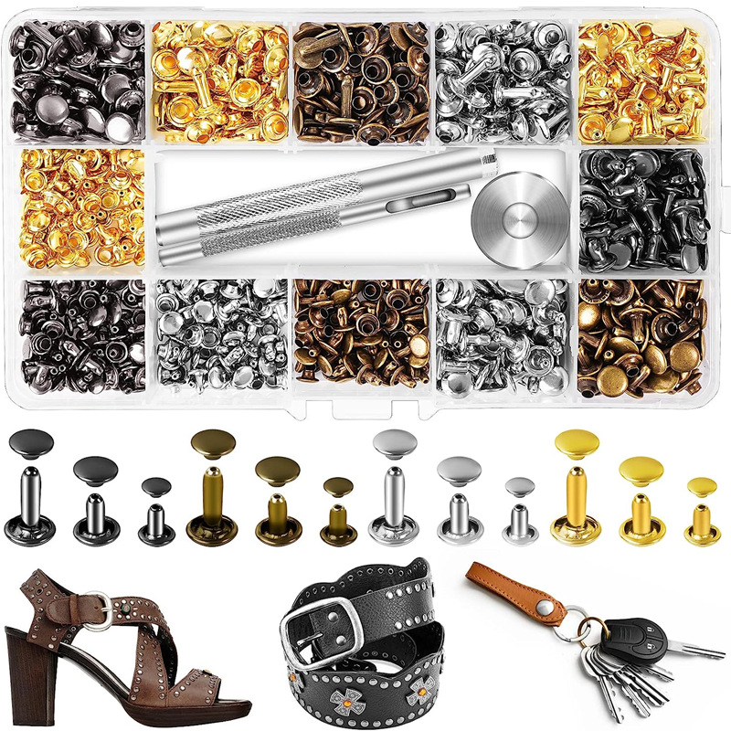 Cross-Border 420 Sets of Metal Double-Sided Rivets + Installation Tools to Knock Mushroom Metal Leather Goods Decorative Double-Sided Rivets