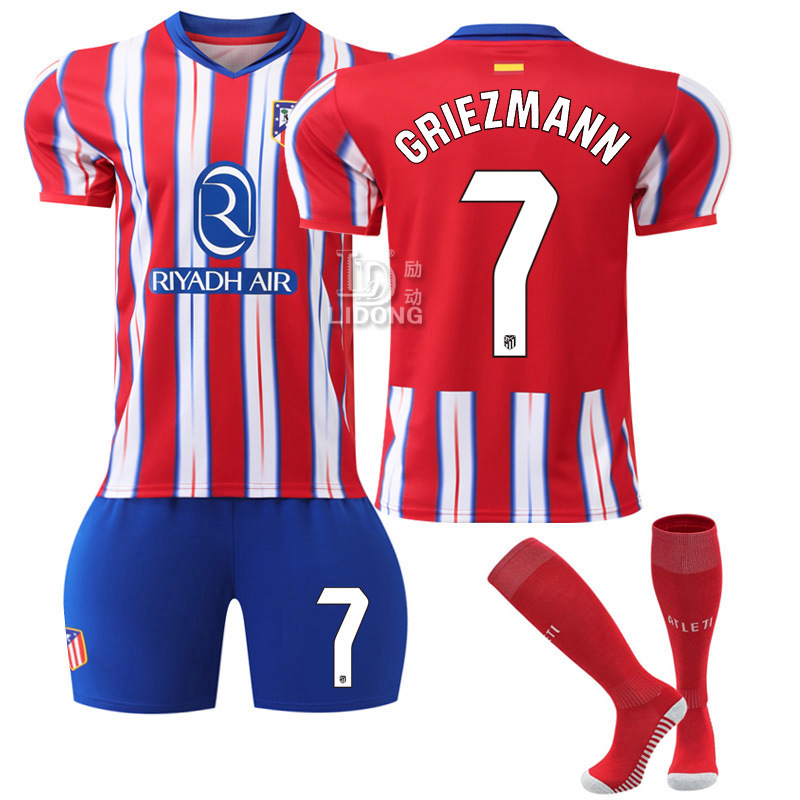 2425 Atletico Madrid Home 19 Alvarez 7 Griezmann Football Jersey New Season Striped Children's Jersey
