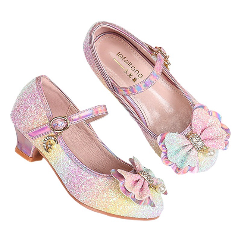 Super fairy girls' leather shoes fashionable gorgeous gradient color princess shoes British princess style crystal shoes gradient girls' shoes