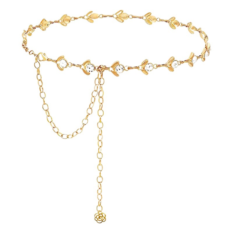 European and American women's metal chain belt fashionable all-match rhinestone waist chain single row crystal diamond body chain