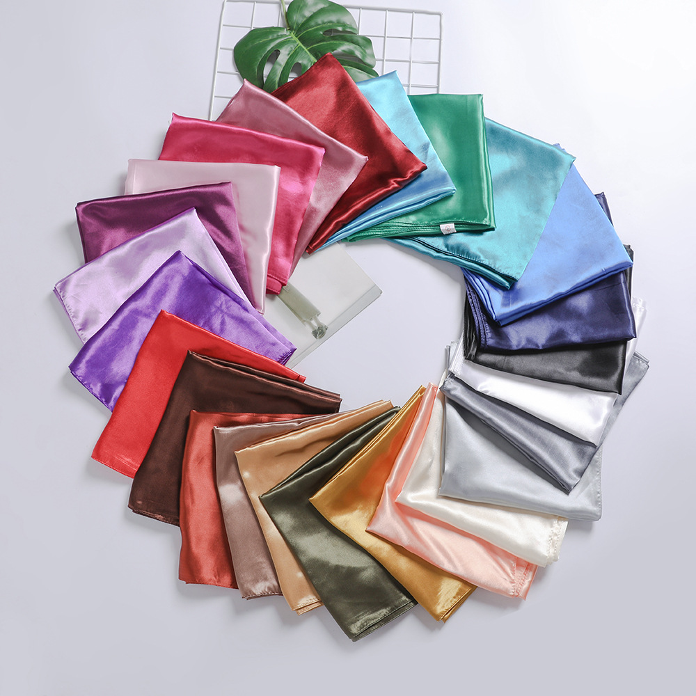 Solid Color Silk Scarf 90cm Satin Satin Large Square Scarf Women's Candy Color Printed Silk Scarf Scarf Wedding Accompanying Ceremony