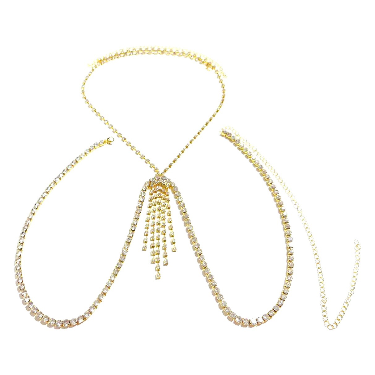 European and American Cross-border Chest Jewelry Fashion All-match Shiny Rhinestone Handmade Pearl Nightclub Beach Sexy Body Chain