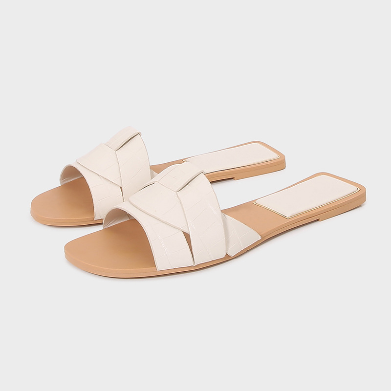 2025 Summer New Women's Shoes Square Toe Cross Flat Sandals Simple All-match Sandals Women's Outer Wear Slippers