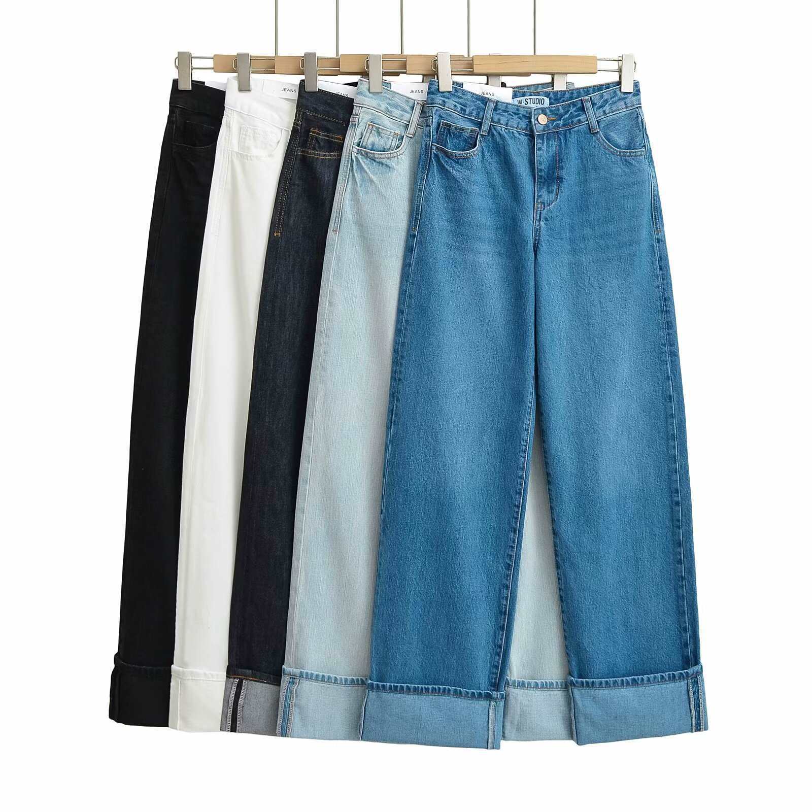 AliExpress Fashion European and American Cross-border High Waist Jeans Women's Slimming Explosions Black White dark blue Cotton