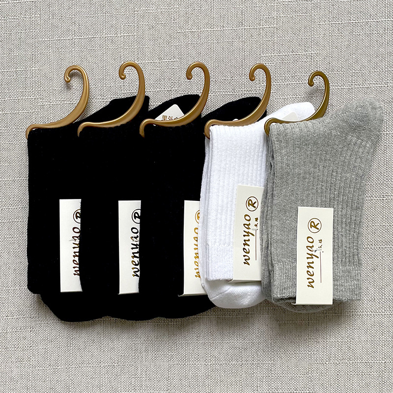 Picture of Women's Pure Cotton Socks for Autumn and Winter, Sweat-Absorbent and Odor-Resistant, Double-Needle Mid-Calf Socks, All-Cotton Women's Socks, Zhuji Socks, Pure Cotton Socks