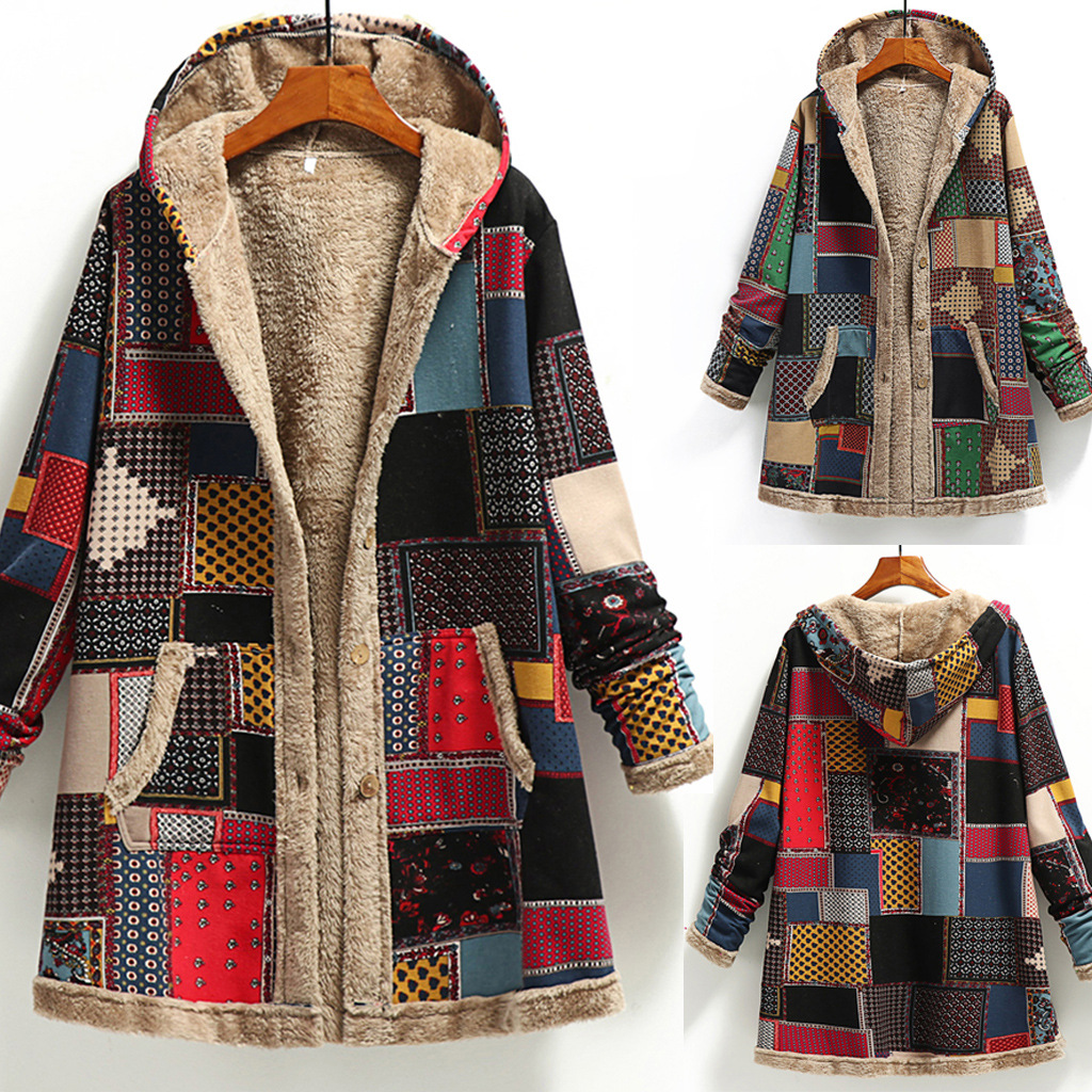 Picture of 2023 Winter Amazon Wish European and American New Women's Cotton and Linen Printed Hooded Sweatshirt Warm Stuffed Jacket