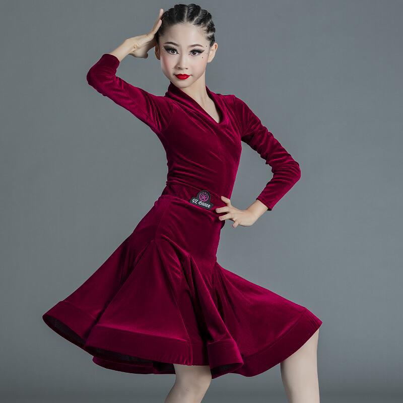 Picture of 2022 New Children's Latin Dance Dress Girls' Dance Practice Costume Girls' Online Popular Autumn and Winter Latin Competition Grade Examination