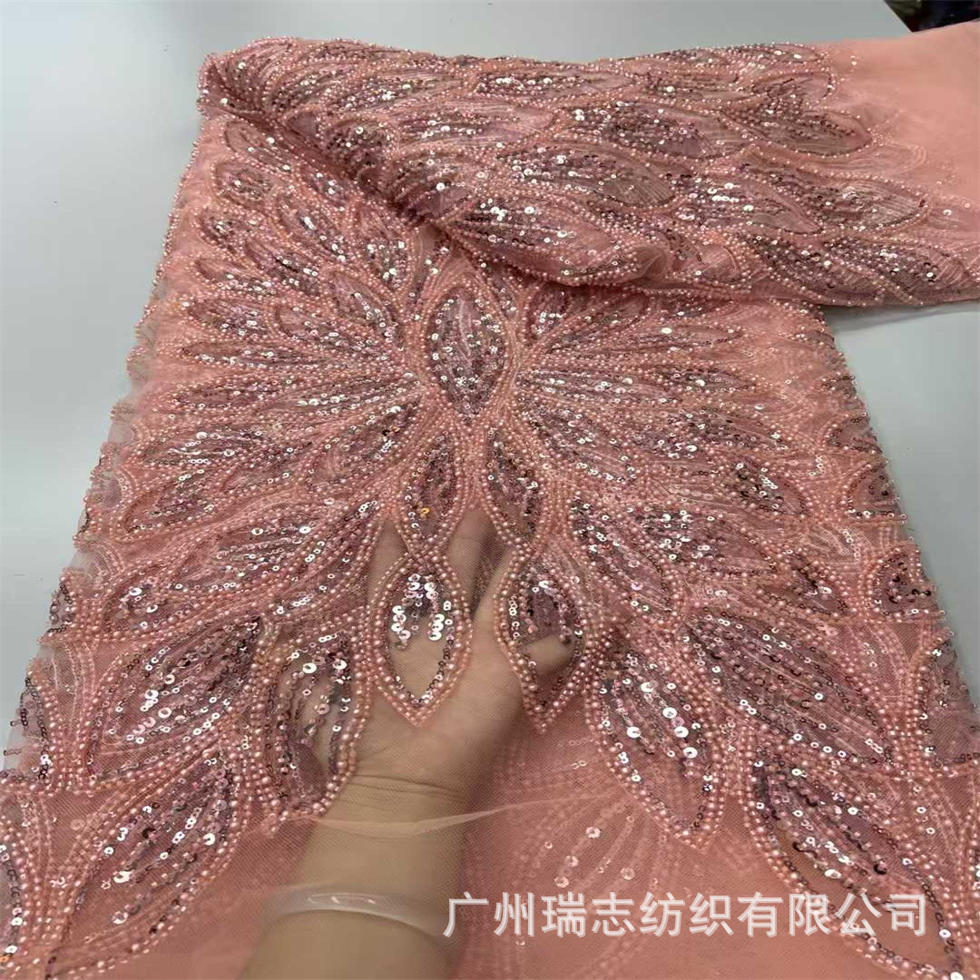 New European and American Fashion Bead Embroidery Sexy Dress Flower Wedding Dress Fabric Tulle Bead Tube Sequin Cloth Dress Lace