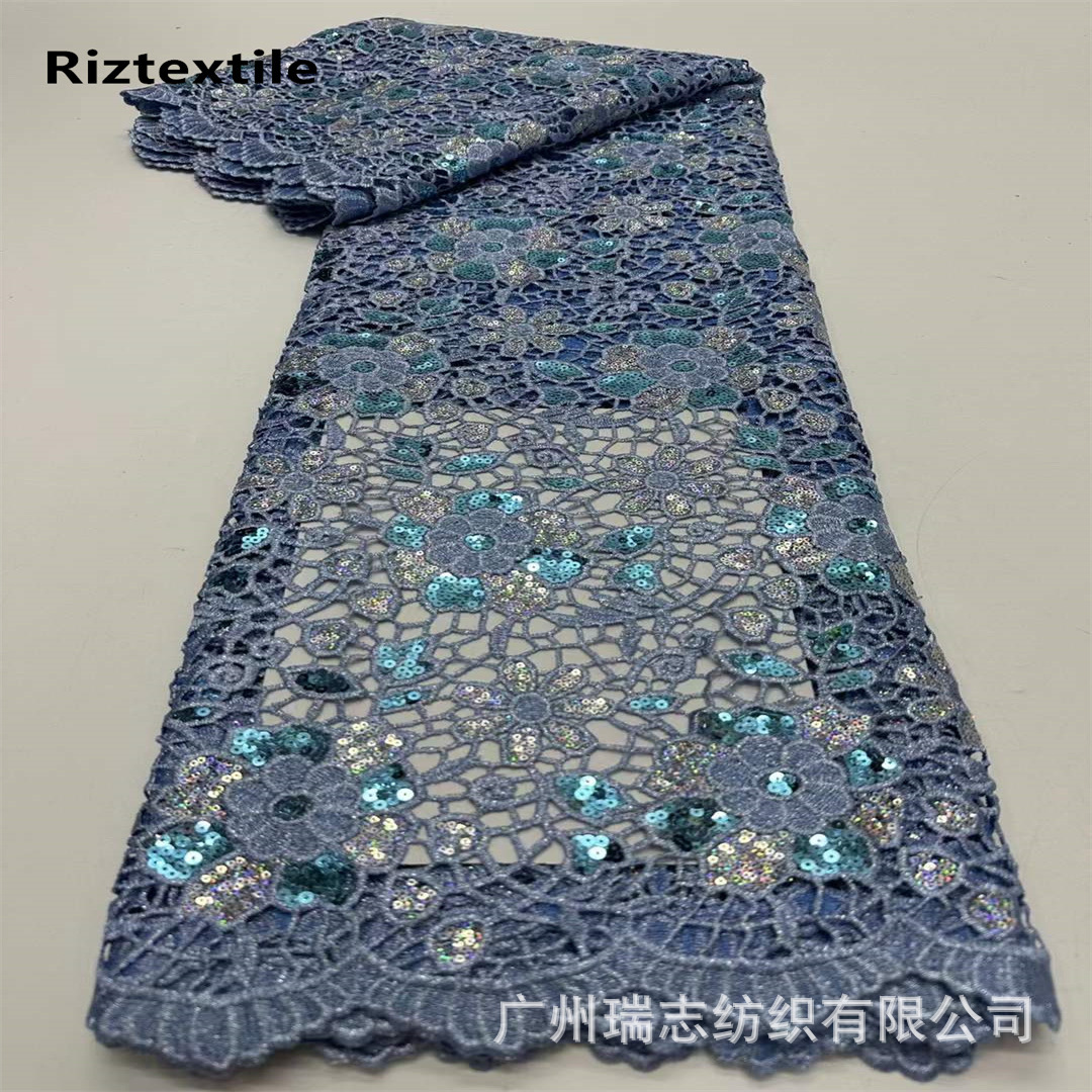 Picture of Nigeria Hollow Sequin Water Soluble Embroidered Cloth African Wedding Dress Dress Lace Fabric african lace