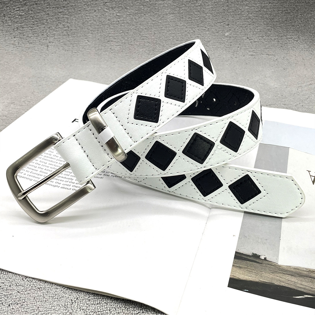 Stu Niche Black and White Checkerboard Checkered Belt Trendyy Unisex Simple Belt Trendyy Fan Chengcheng Same Style Ins Style