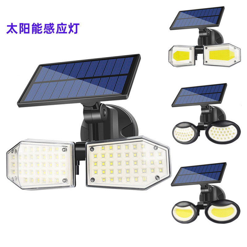 Picture of solar wall lamp outdoor lighting led double head garden light home solar body induction lamp waterproof street light