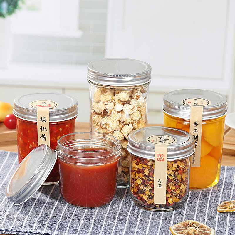 Wide-Mouth Smooth Mason Jar 500ml Caviar Glass Mason Storage Jar Jam Honey Bottle Wide-Mouth Sealed Jar