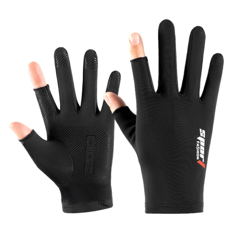 Sun Protection Gloves Men's Summer Half-Length Thin Non-Slip Ice Silk Driving and Cycling Leaky Two-Finger Fishing Half-Finger Gloves for Women