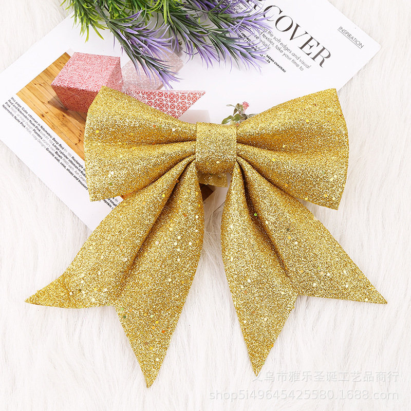 Picture of Christmas Big Bow Decoration Pendant DIY Sequin Pearl Cotton Bow Christmas Tree Hanging Party Decoration