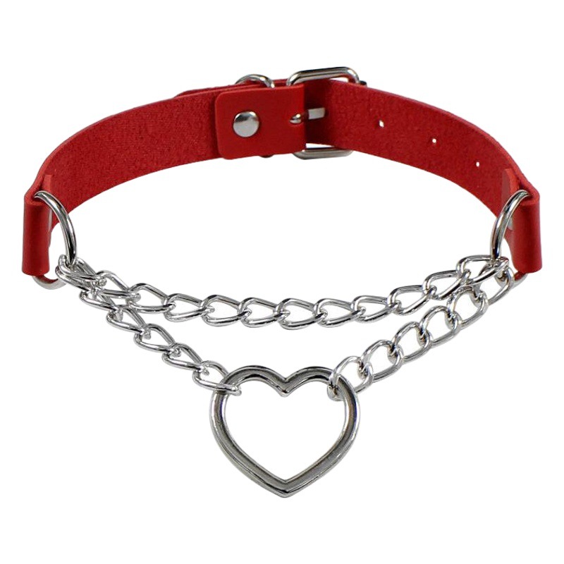 Picture of Cross-border Harajuku Heart-shaped Chain Collar Necklace Fashion Trend Leather Love Neck Chain Neck Chain Clavicle Chain