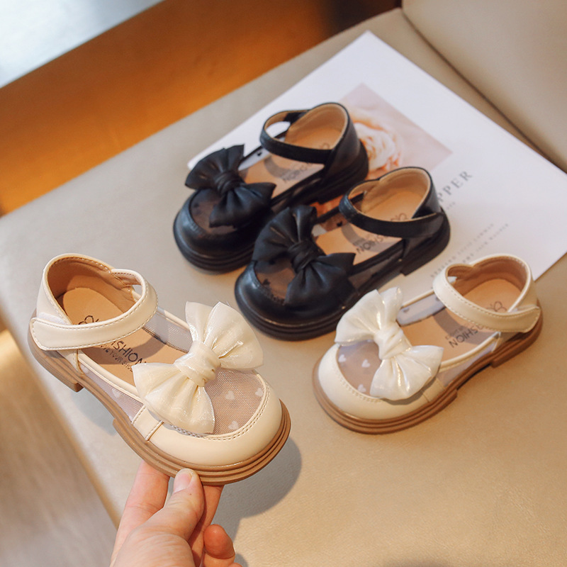 Girls Small Leather Shoes 2025 Spring New Mesh Breathable 3-12 Years Old Girls Princess Style Bow Children's Shoes