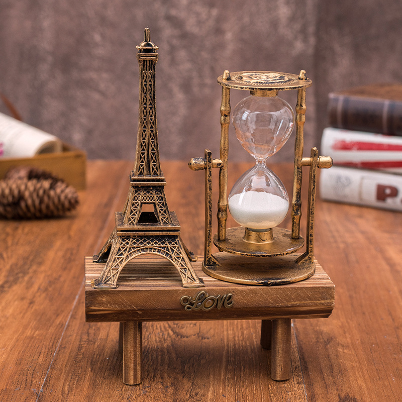 Vintage Paris Tower Hourglass Ornaments 1047 Creative Student Gift Wooden Stump Hourglass Decoration Ornaments