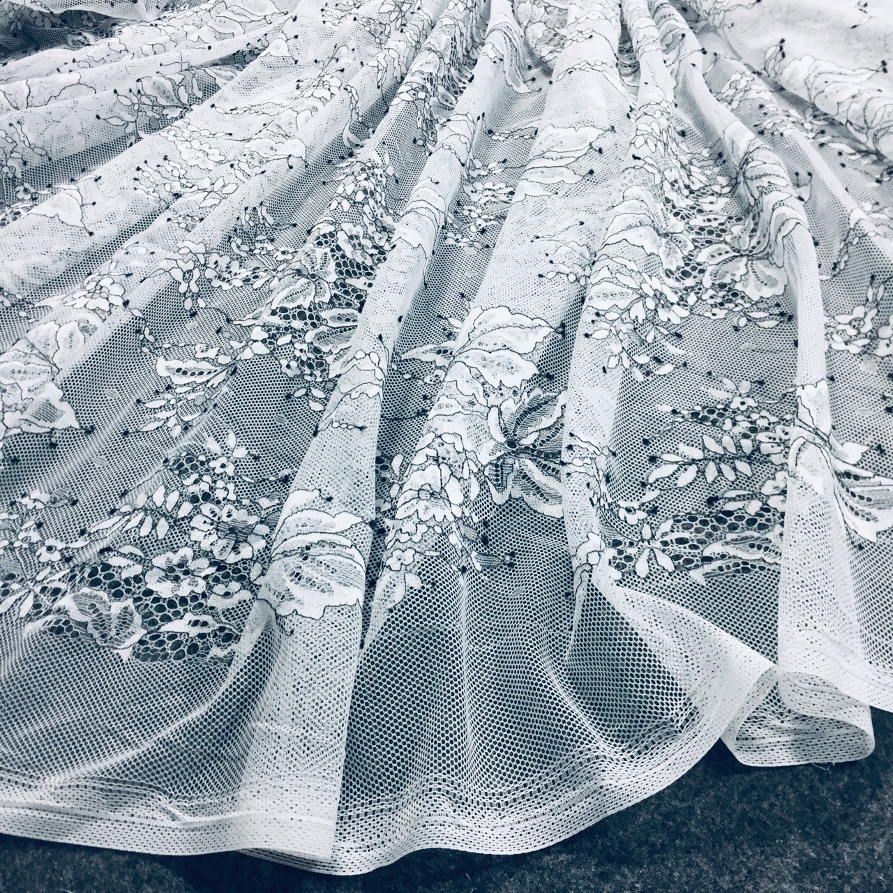 Nylon Lace Fabric Black Yarn Dot Fashion Thin Mesh Jacquard Hollow Fashion Wedding Dress Decorative Cloth