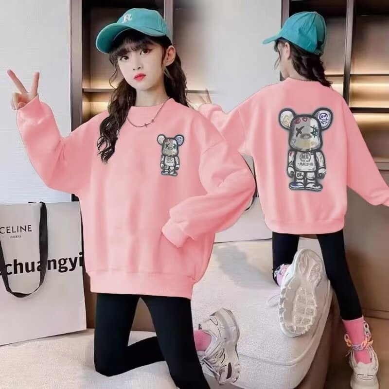Cartoon Bear Printed Sweatshirt for Boys and Girls Spring and Summer Hoodless Top Children's Clothes Western Style Children's Clothing Trendy