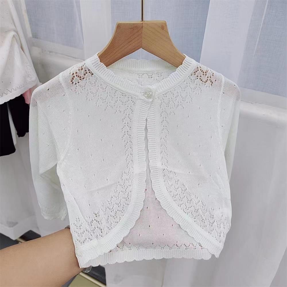Popular Girls' Sun Protection Clothing, Breathable Small Shawl, Summer New Style, Kidsren's Little Princess One-Year-Old Knitted Cardigan Jacket, Trendy