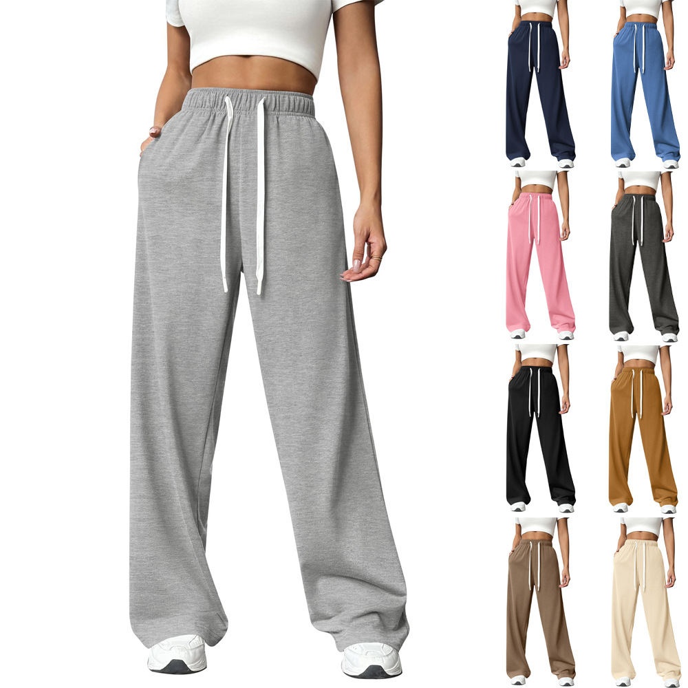 Amazon Cross-Border European and American Clothing 2024 Autumn and Winter Elastic Waist Loose Straight Wide-Leg Sports Casual Pants