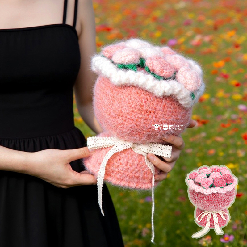 Snowball DIY Hand-Woven Tyndall Rose Bouquet Hand-Held Flower Material Package Wool Flower Holiday Gift Hook