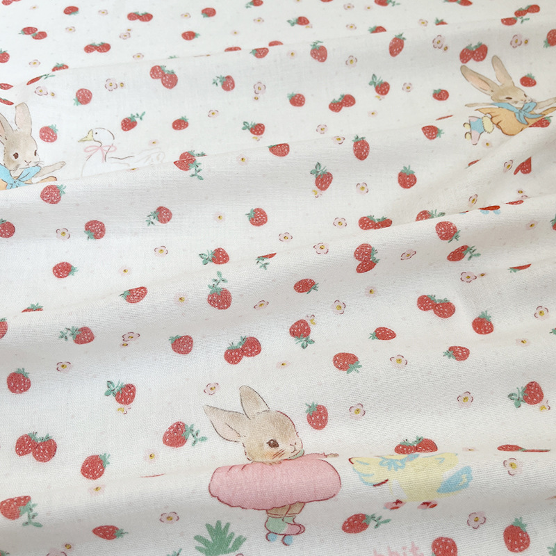 Strawberry Duck Rabbit 1.0m Price Cotton Fabric Mother and Baby Grade Double Layer Gauze Fabric Printed Baby Clothing Pajamas Fabric