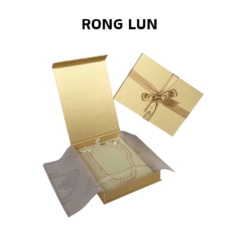 Jewelry Gift Box Niche Gift Pearl Necklace Pendant Ribbon Bow High-End Ins Style Gold Jewelry Box