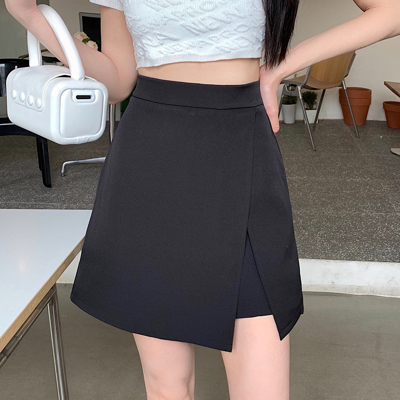 A- line skirt women's summer high waist slimming 2024 New chubby girl plus size irregular black split sheath culottes