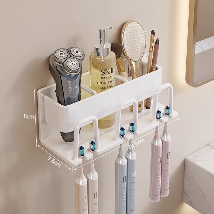 Picture of Toothbrush Storage Rack Non-Punch Brush Cup Mouthwash Cup Rack Wall-Mounted Bathroom Household Toothware Hanger
