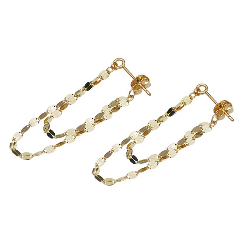 temperament s925 silver gold-plated blade chain kiss word chain long tassel front and rear double-layer earrings