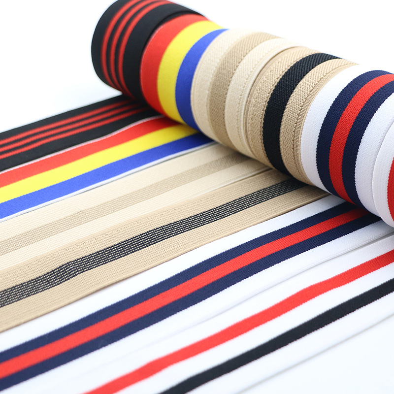 Thickened Color Striped Elastic Band Trouser Belt Elastic Ribbon Thin Rubber Rope Flat Clothing Shoes Wide Rubber Band