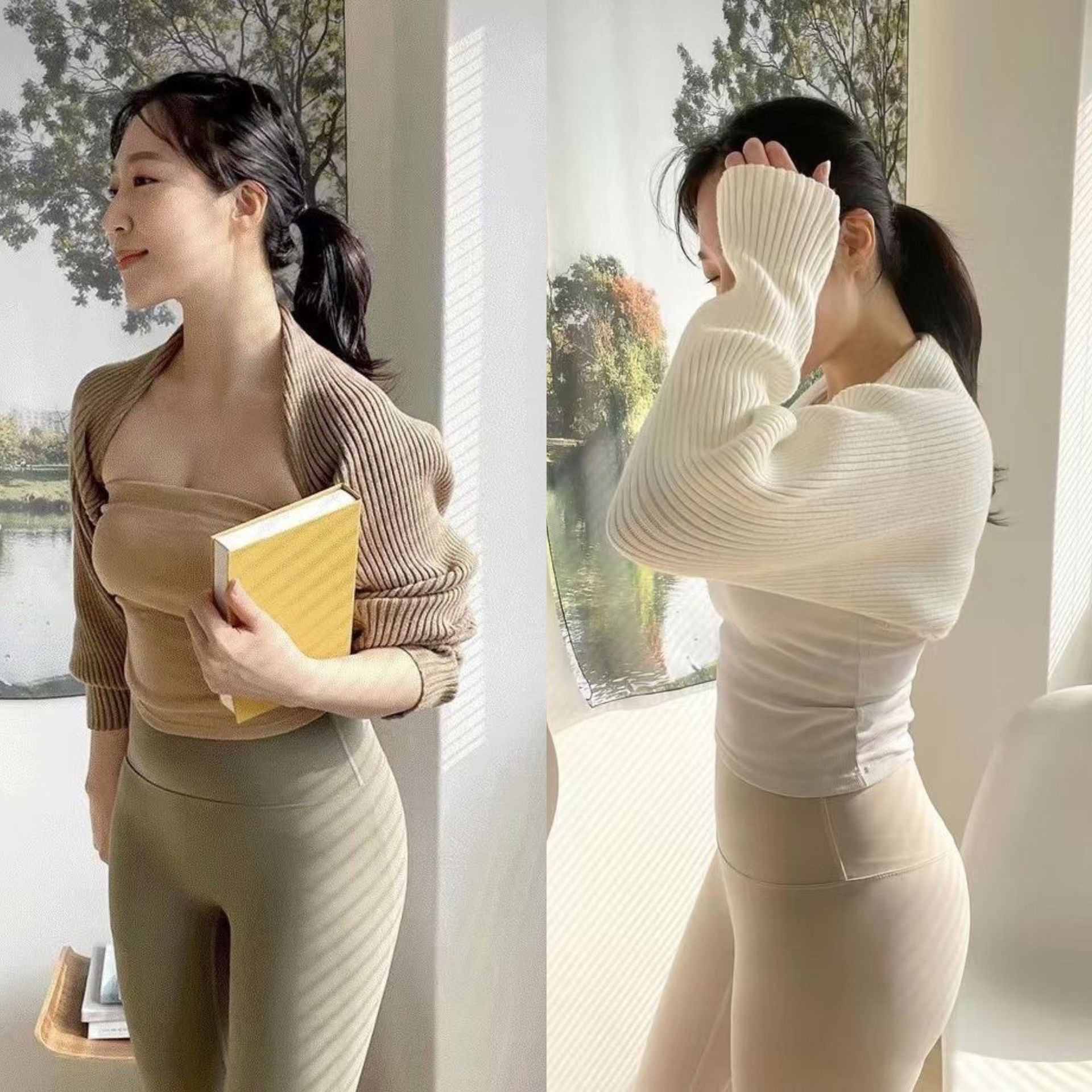 Korean Yoga Suit Can't Drop Shoulder Yoga Fitness Jacket Knitted Warm Sun Protection Cardigan Outer Shawl Waistcoat