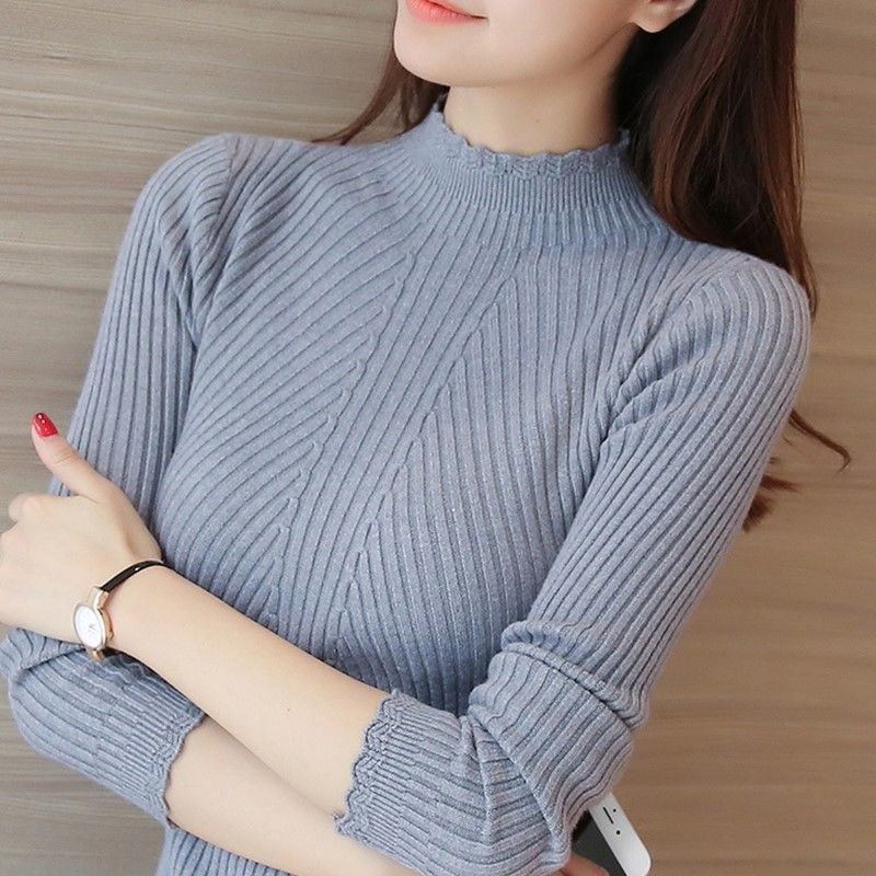 Picture of Petal half turtleneck sweater women's autumn and winter New long sleeve sweater plus size pullover slim Korean style all-match bottoming shirt