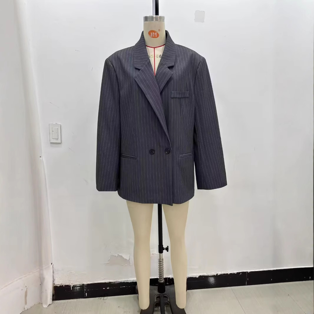 ZA cross-border women's clothing wholesale European and American style new temperament Joker double-breasted striped suit jacket 5247719