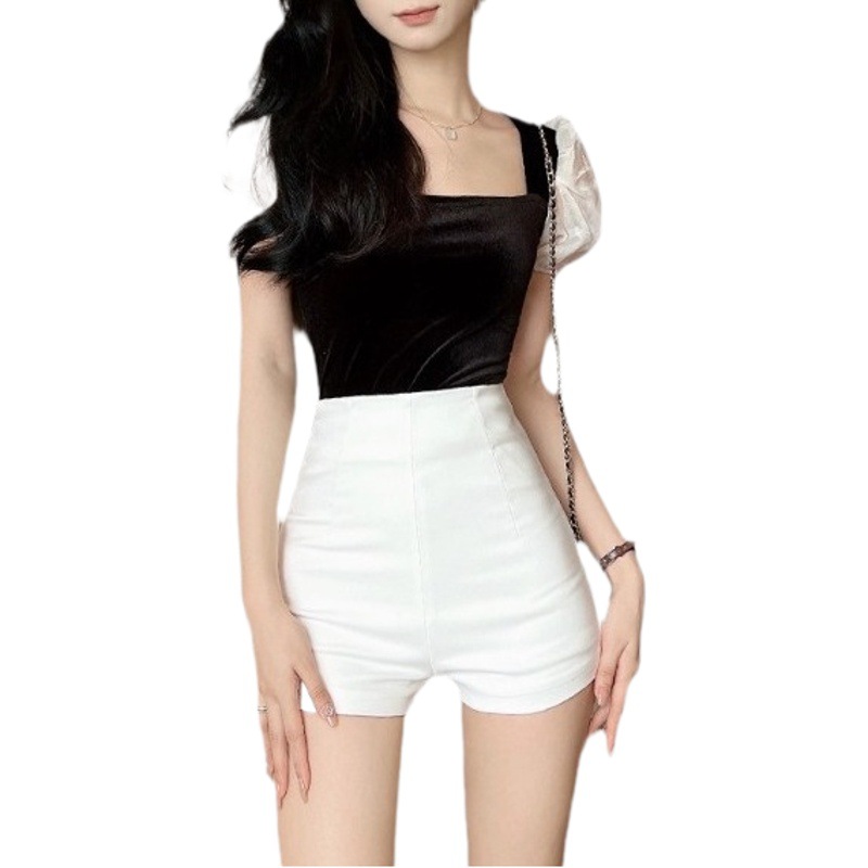 Black High Waist Tight Shorts Women's 2023 Autumn New Stretch Sexy Casual Pants Solid Color All-match Trendy Hip Pants
