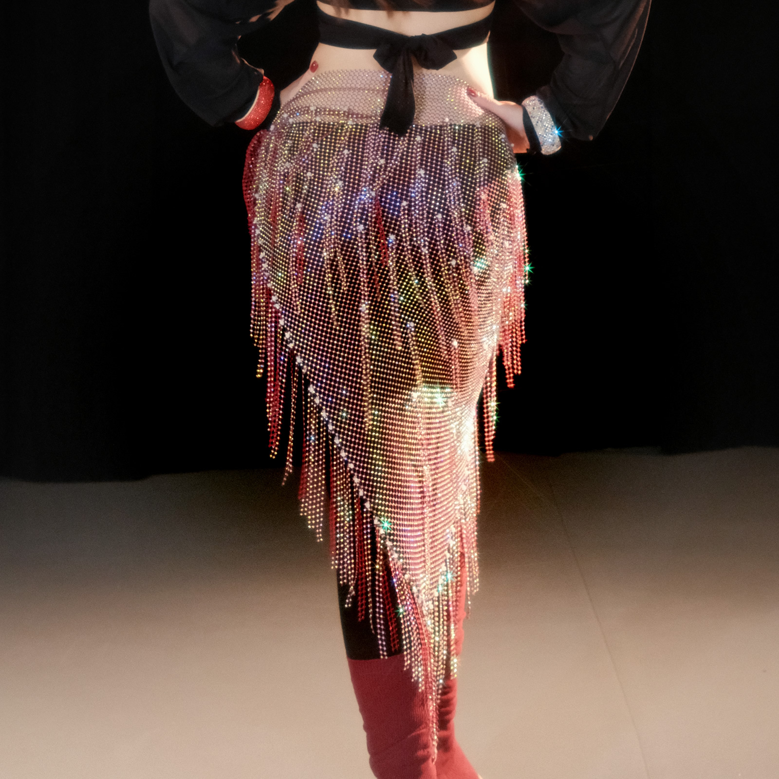 Picture of Dancer Handmade Flash Diamond Hip Towel Belly Dance Tassel Waist Chain Multi-layer Hot Diamond Dance Accessories Fart Curtain Y1028