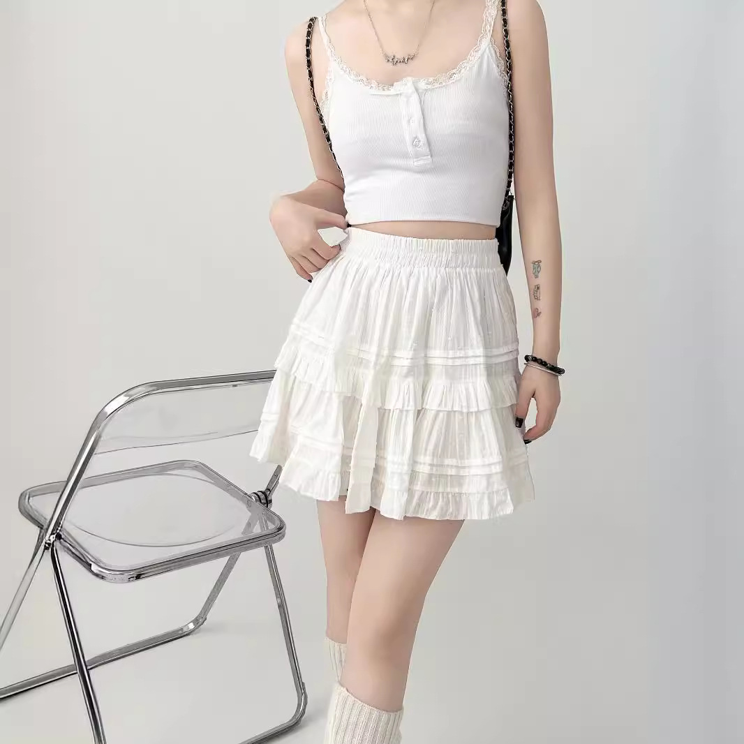 White Tutu Skirt Skirt Women's 2025 Summer New High Waist Slimming Ballet Style A- line Hip Cake Skirt