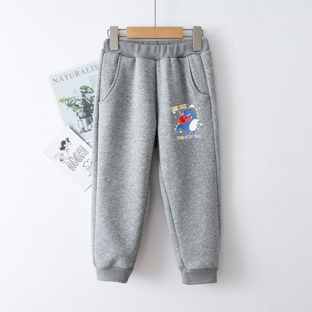 Picture of Winter Children's fleece-lined Sports Pants Thickened Dinosaur New Boys' Casual Pants Winter Children's Wear Silver Fox Velvet Sweatpants