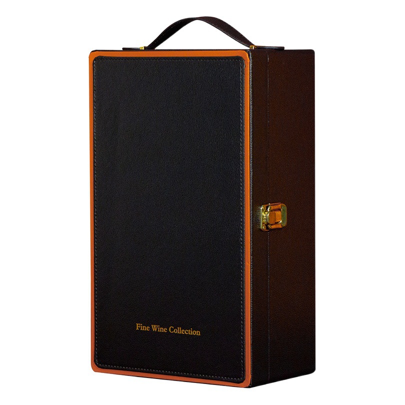 New double red wine leather box blue wine gift box packaging widened universal wine box leather portable wine box