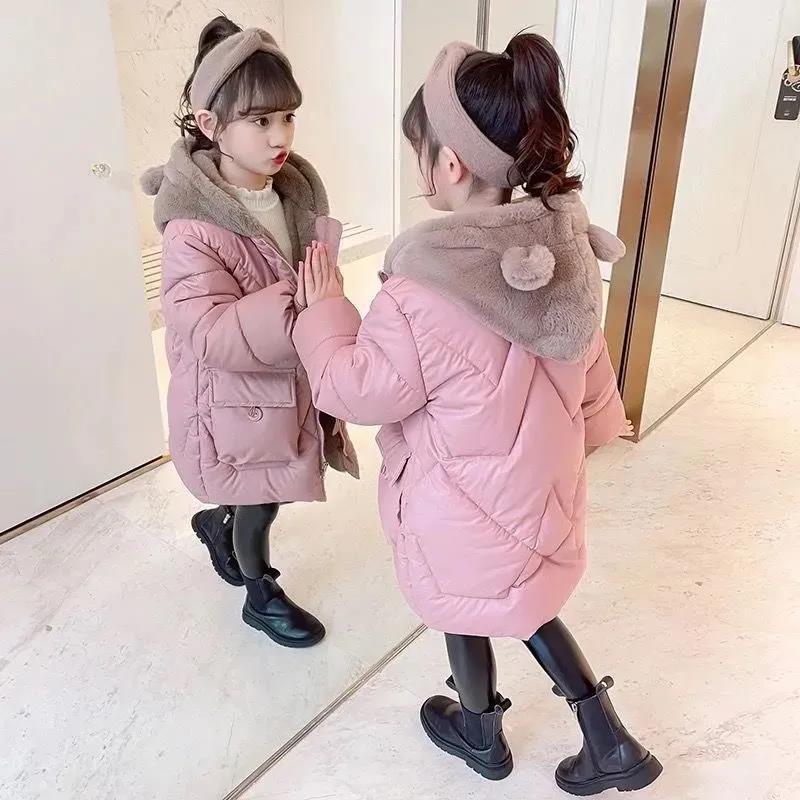 Picture of Women's Children's Clothing Winter Korean Style Cotton-padded Coat Mid-length Little Girl's Cute Cotton-padded Coat Thickened Warm-keeping Casual Cotton-padded Coat for Children