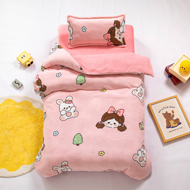 Picture of Kindergarten quilt three-piece autumn and winter milk velvet double-sided velvet baby admission core six-piece coral velvet bedding